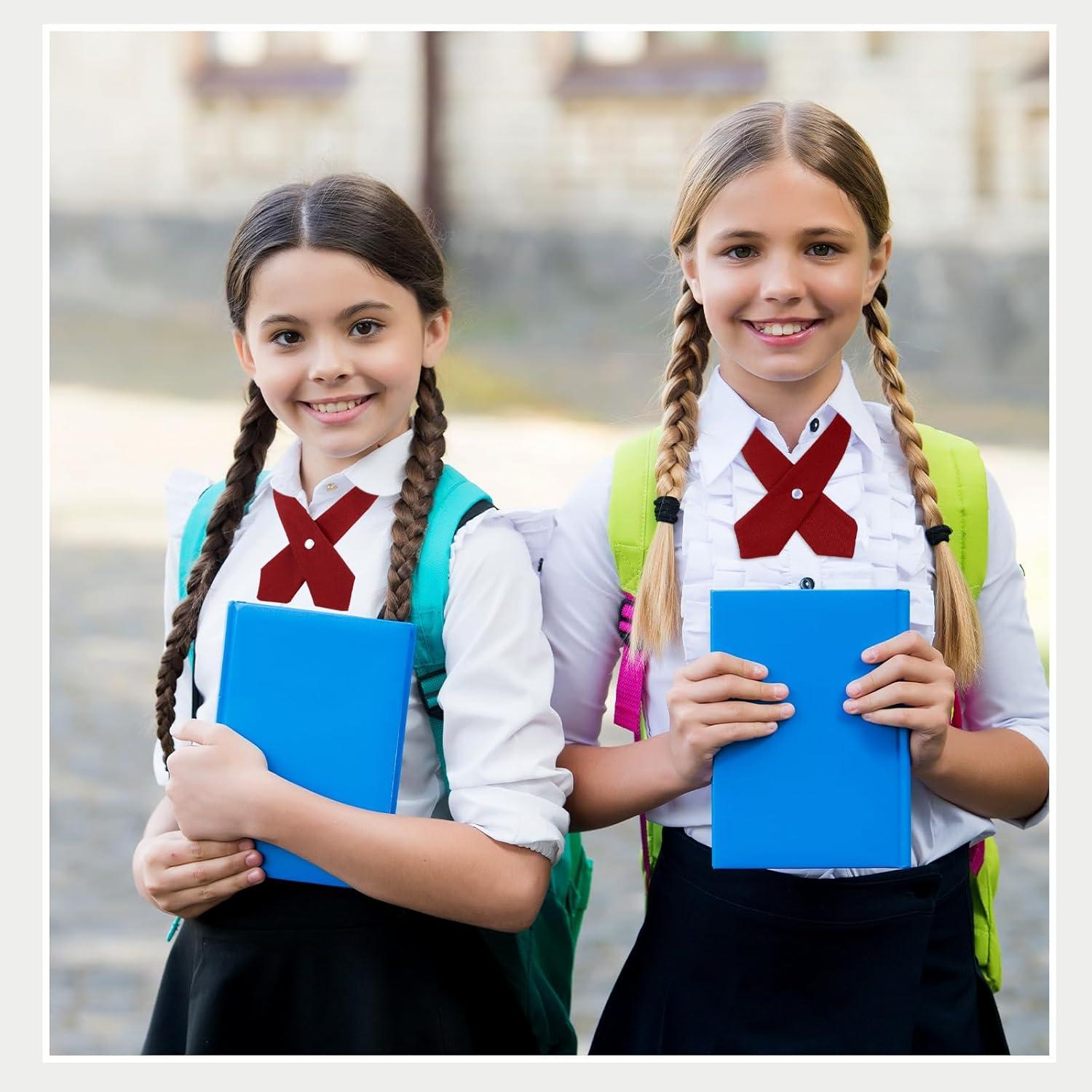 Tarpop 2 Pack French Girls Uniform Tie Cross Adjustable Neck Tie for Girls Back to School Women(Dark Red)