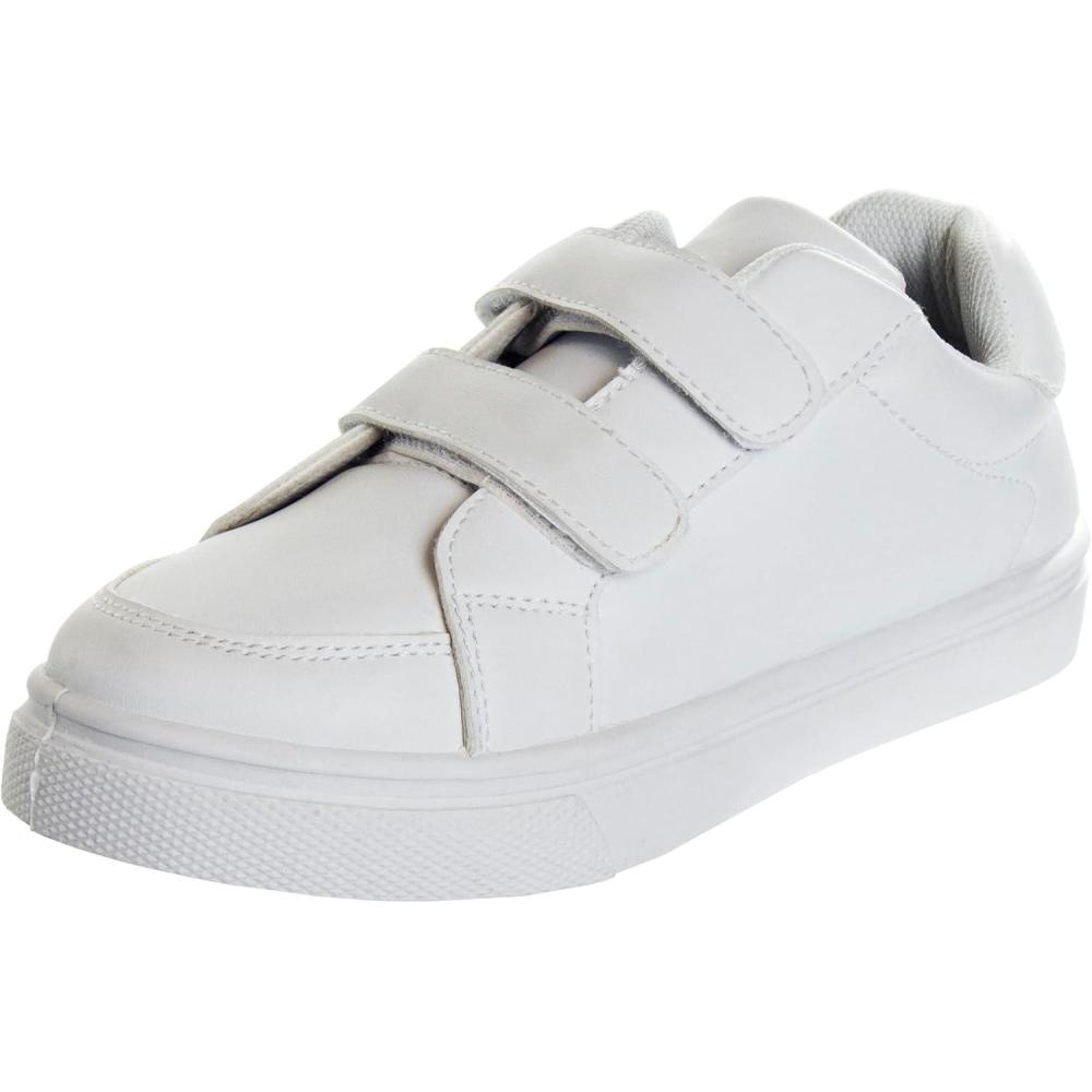 French Toast Boys Girls Shoes -Unisex Athletic Casual Dress Kids School Uniform Loafer Oxford Canvas Tennis Sneakers (White/Black) (Little Kid/Big Kid)(White-3)
