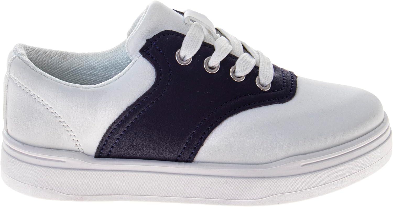 French Toast Kids Oxford Dress Shoes – Lace Up Loafer School Uniform Saddle Shoe for Girls and Boys (Sizes: 11-13 Little Kid / 1-7 Big Kid)(White/Navy)
