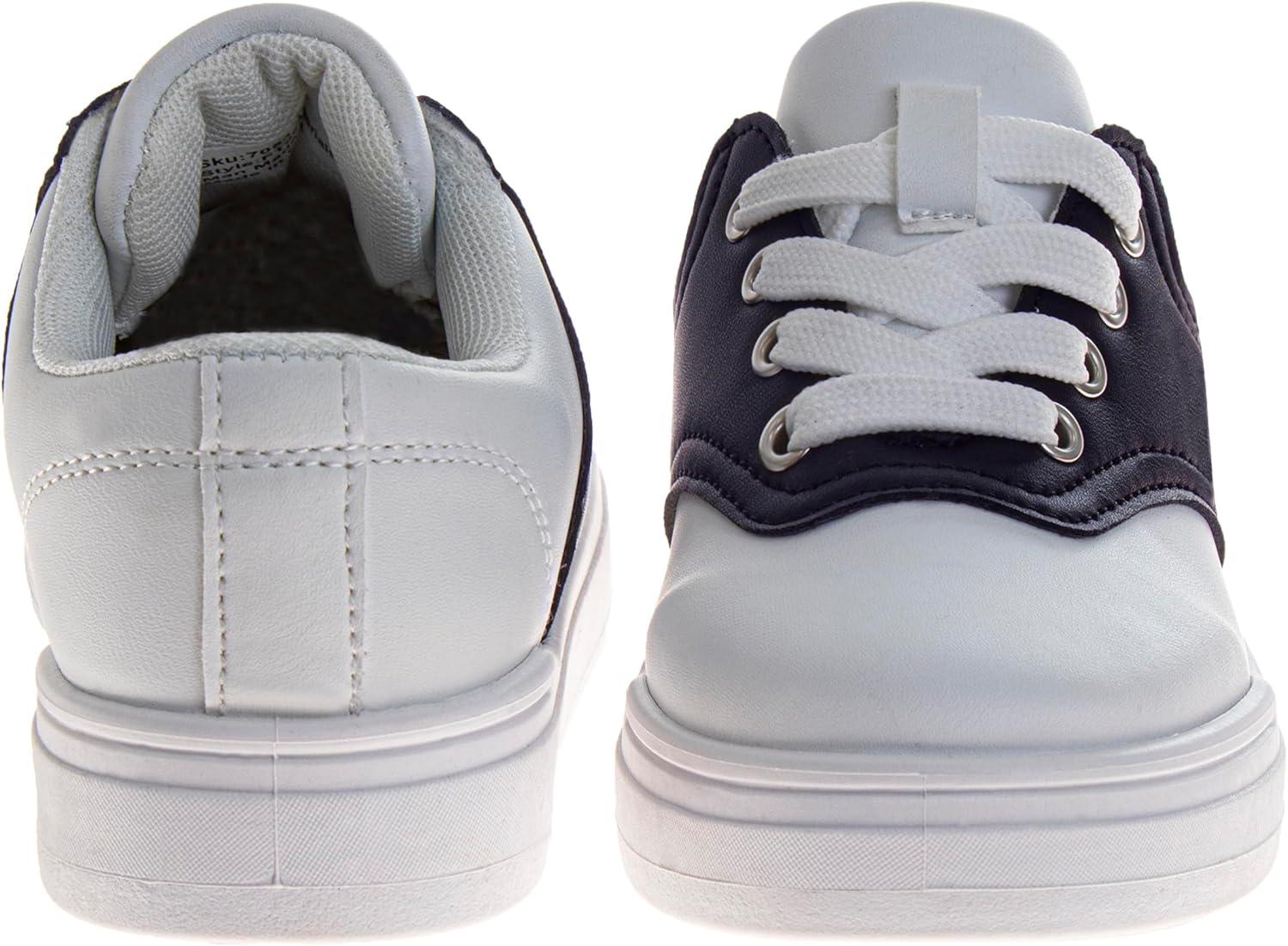 French Toast Kids Oxford Dress Shoes – Lace Up Loafer School Uniform Saddle Shoe for Girls and Boys (Sizes: 11-13 Little Kid / 1-7 Big Kid)(White/Navy)
