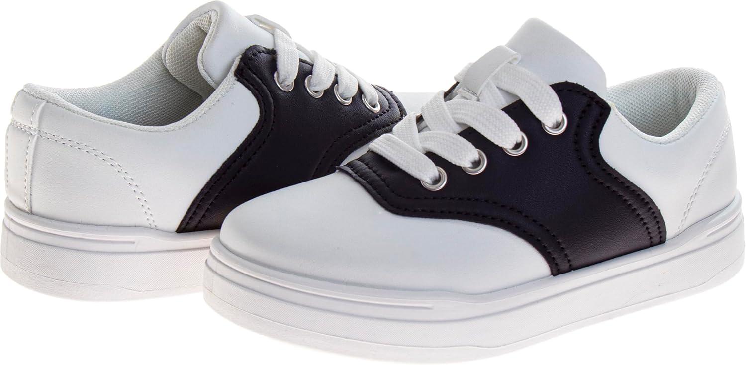 French Toast Kids Oxford Dress Shoes – Lace Up Loafer School Uniform Saddle Shoe for Girls and Boys (Sizes: 11-13 Little Kid / 1-7 Big Kid)(White/Navy)
