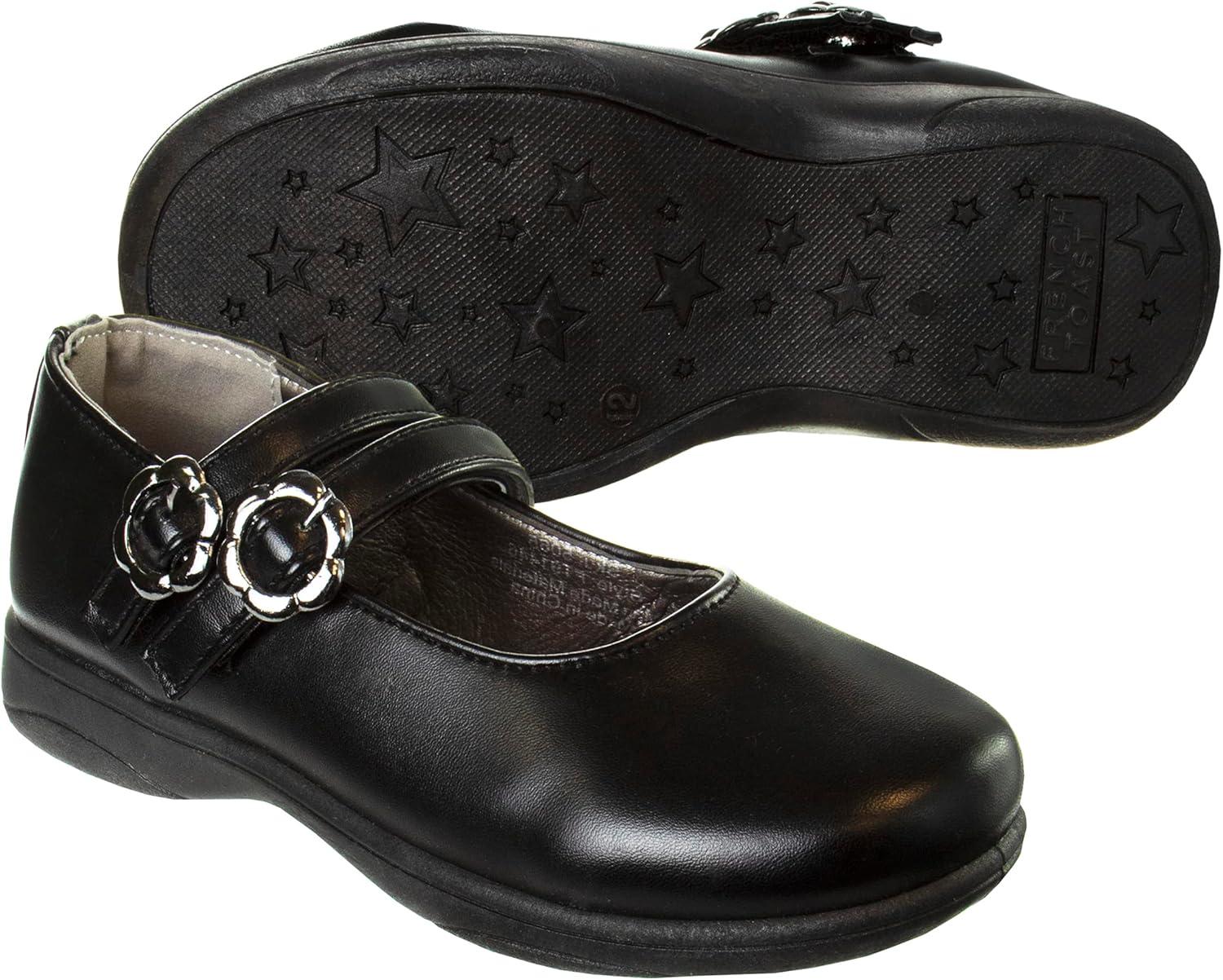 French Toast Girls Mary Jane Shoes Uniform Ballet Flats Dress School Shoes for Girls Size Toddler, Little Kid, Big Kid, Adult(Classic Black Double Flower)