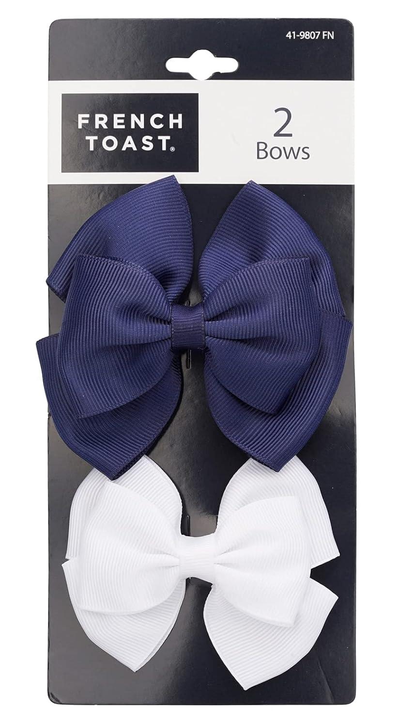 French Toast Kid’s School Uniform Bow Clips, Headband and Ponytail Holders, 4-pack, Navy Blue & White, One Size
