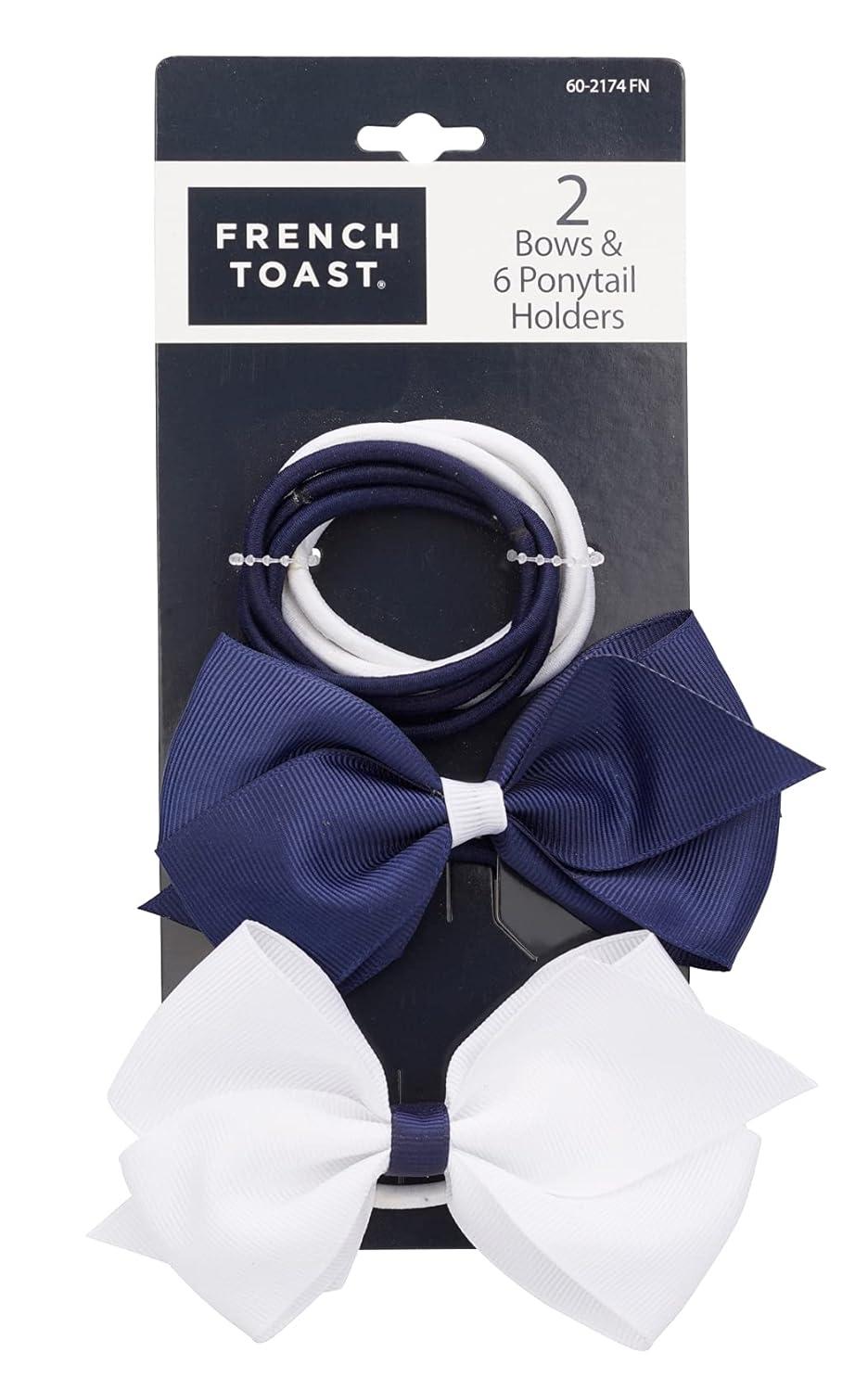 French Toast Kid’s School Uniform Bow Clips, Headband and Ponytail Holders, 4-pack, Navy Blue & White, One Size