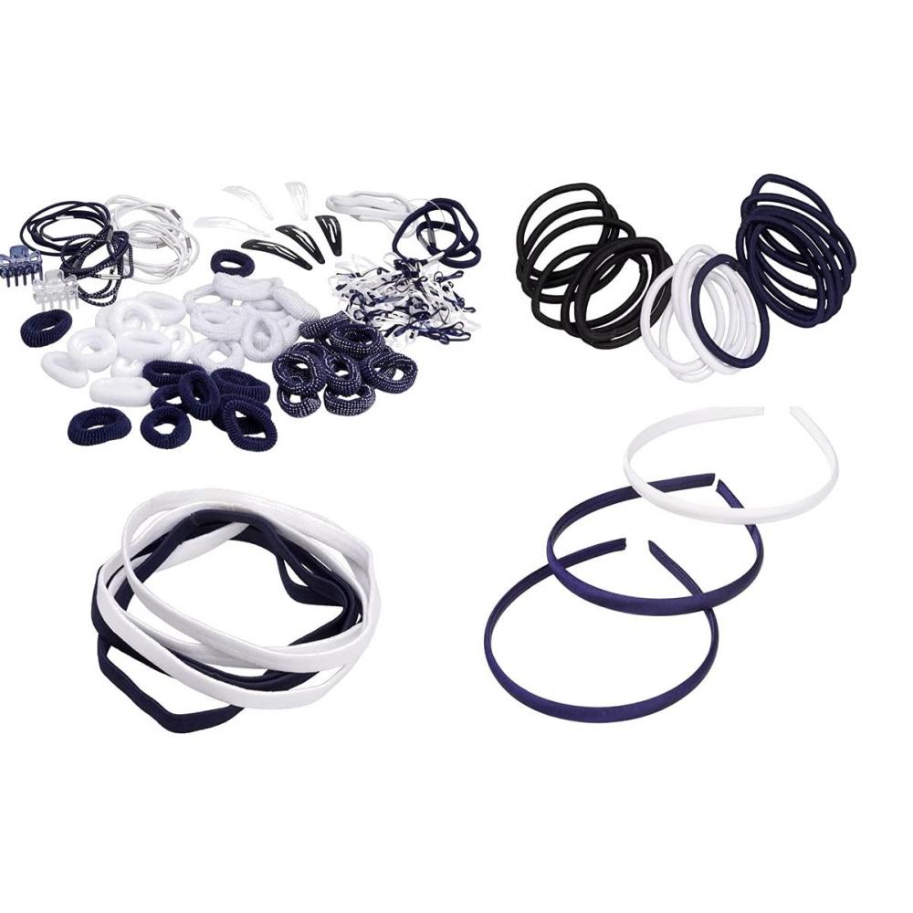 French Toast Kid’s School Uniform Assorted Hair Accessories, Navy Blue & White, One Size