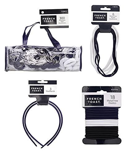 French Toast Kid’s School Uniform Assorted Hair Accessories, Navy Blue & White, One Size