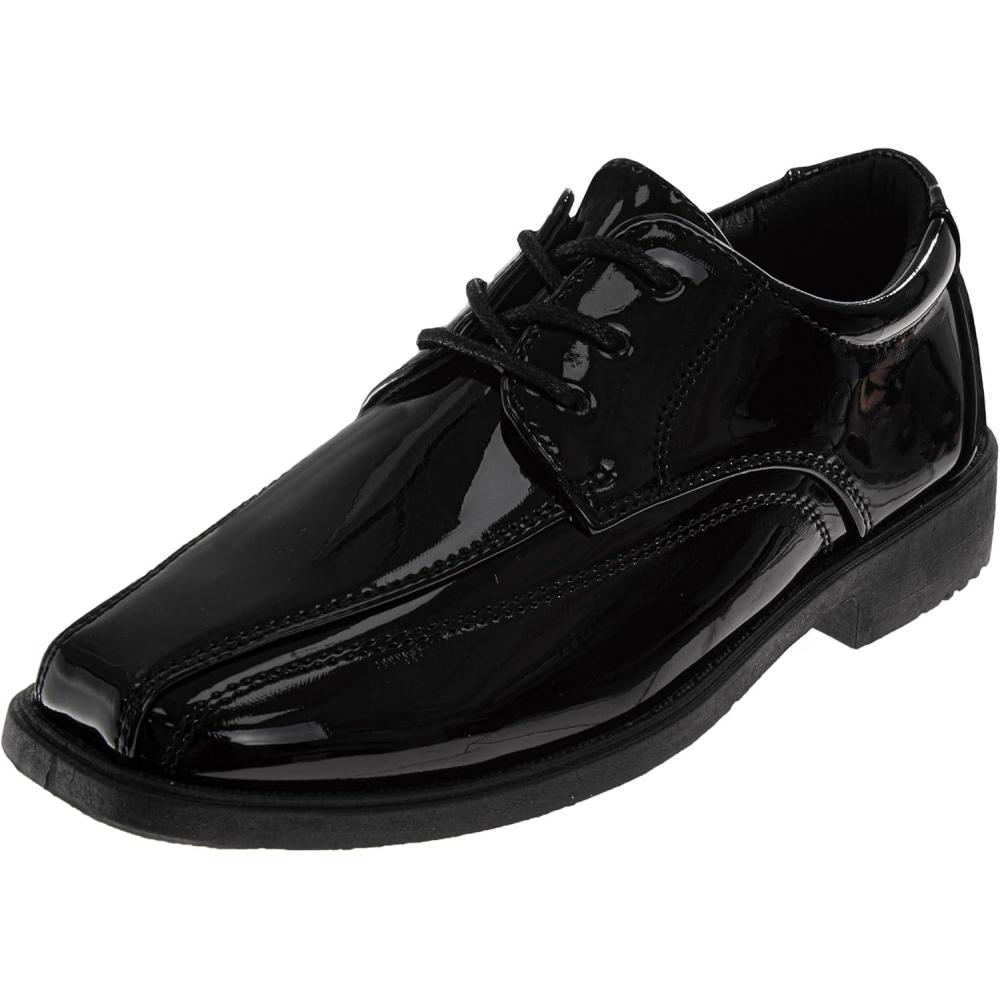 French Toast Boys Dress Shoes – Classic Lace-Up Oxford Casual Dress Formal Shoes – Black (Size 7 Toddler – Size 6 Big Kid)(Black Patent)