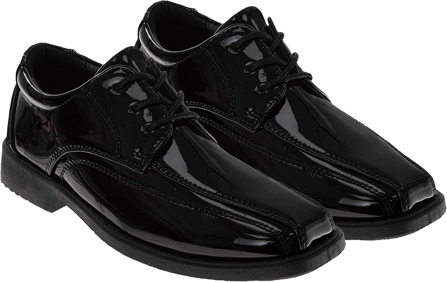 French Toast Boys Dress Shoes – Classic Lace-Up Oxford Casual Dress Formal Shoes – Black (Size 7 Toddler – Size 6 Big Kid)(Black Patent)
