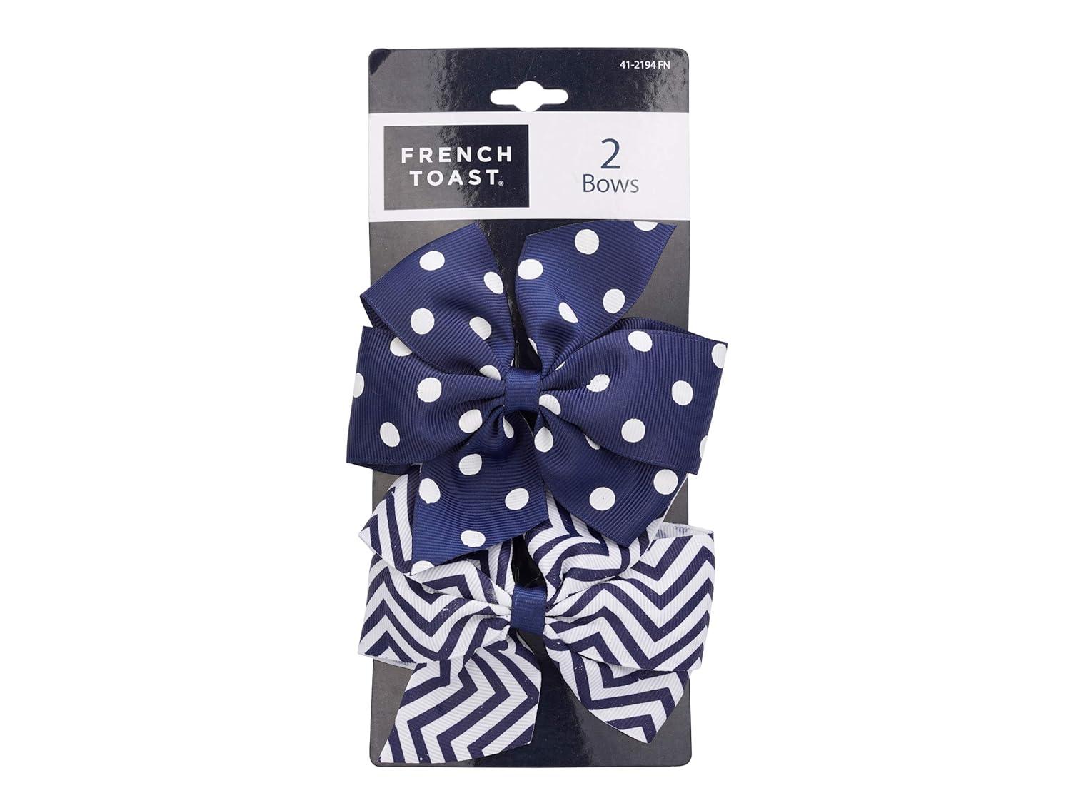 French Toast Girl’s School Uniform Bow Clips and Headband, 4-pack, Navy