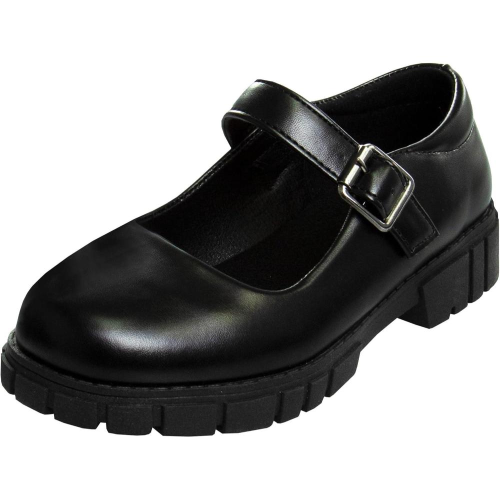 French Toast Girls Round Toe Ankle Strap Maryjane School Shoes – Mary Jane Chunky Platform Oxford Dress Shoe Pumps – Black/Navy/Brown (Size 12-5 Little Kid/Big Kid)(Black)