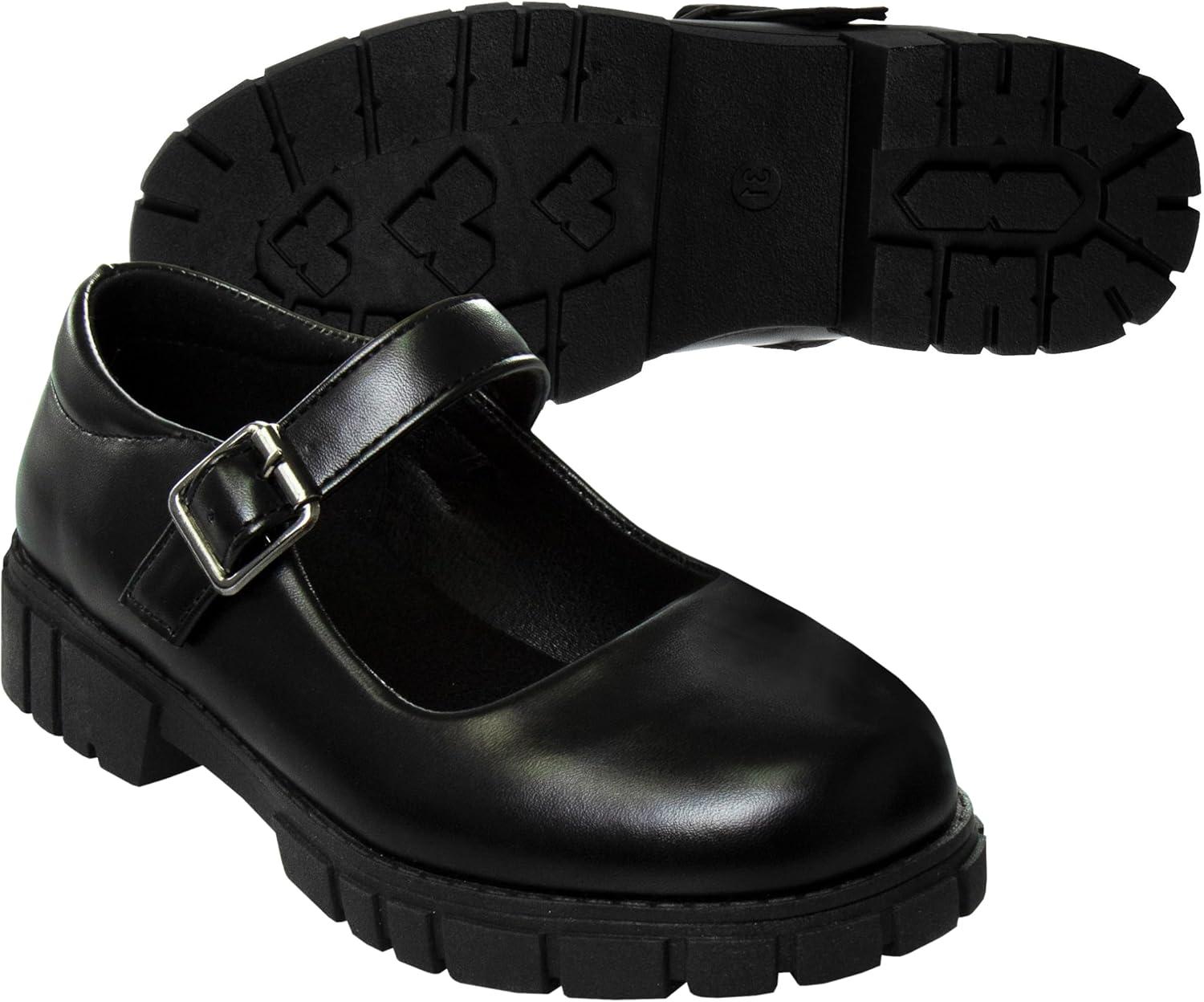 French Toast Girls Round Toe Ankle Strap Maryjane School Shoes – Mary Jane Chunky Platform Oxford Dress Shoe Pumps – Black/Navy/Brown (Size 12-5 Little Kid/Big Kid)(Black)