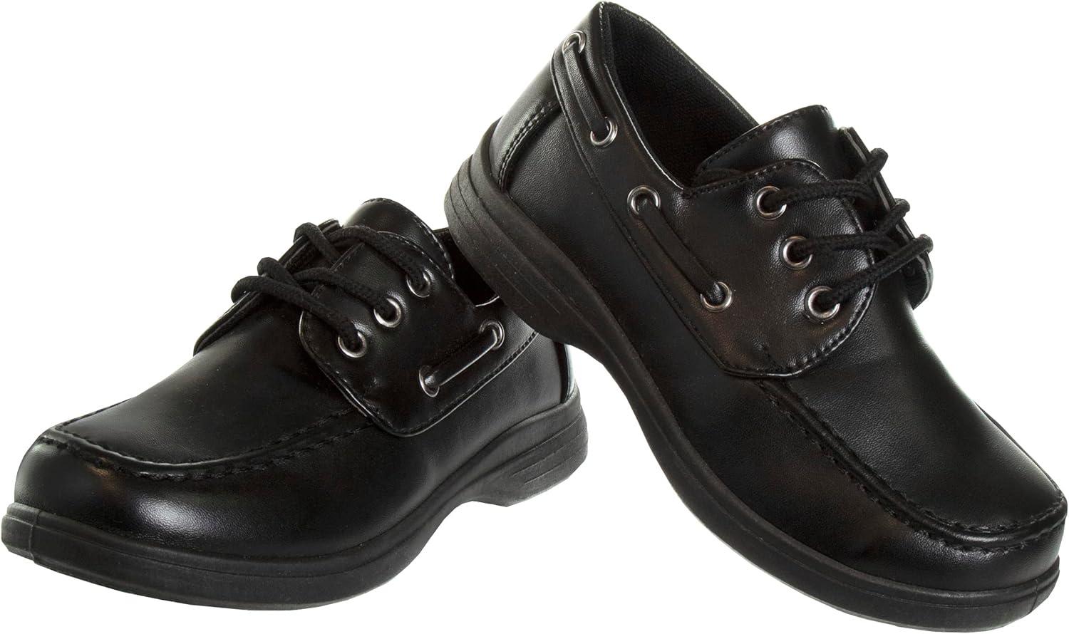 French Toast Boys Shoes – Kids Oxford School Uniform Loafer Church Dress Shoes Slip-On Faux-Leather (Toddler-Big Kid) (Black)(Black Slip-on Lace-up)