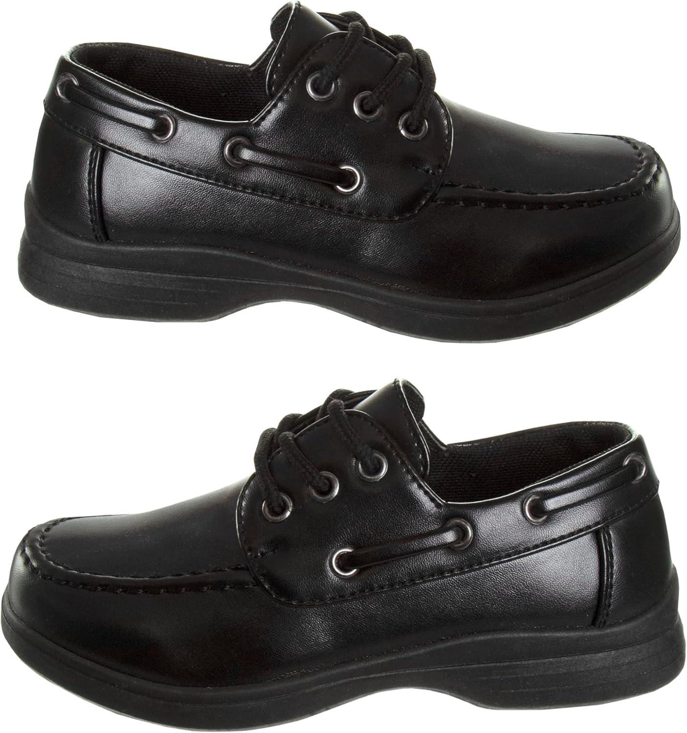 French Toast Boys Shoes – Kids Oxford School Uniform Loafer Church Dress Shoes Slip-On Faux-Leather (Toddler-Big Kid) (Black)(Black Slip-on Lace-up)