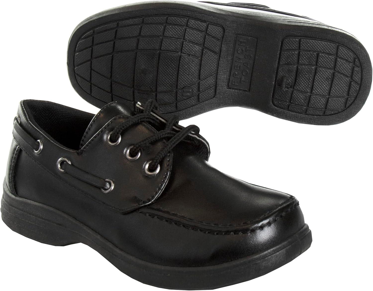 French Toast Boys Shoes – Kids Oxford School Uniform Loafer Church Dress Shoes Slip-On Faux-Leather (Toddler-Big Kid) (Black)(Black Slip-on Lace-up)