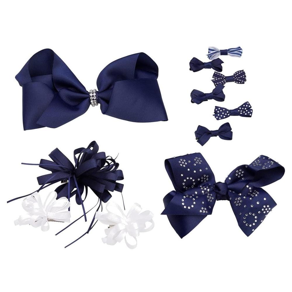 French Toast Girl’s School Uniform Bow Hair Accessories, Navy, 4-pack