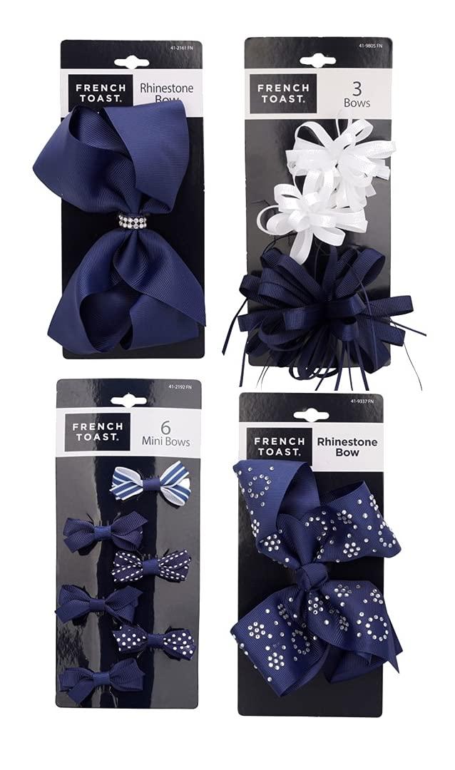 French Toast Girl’s School Uniform Bow Hair Accessories, Navy, 4-pack