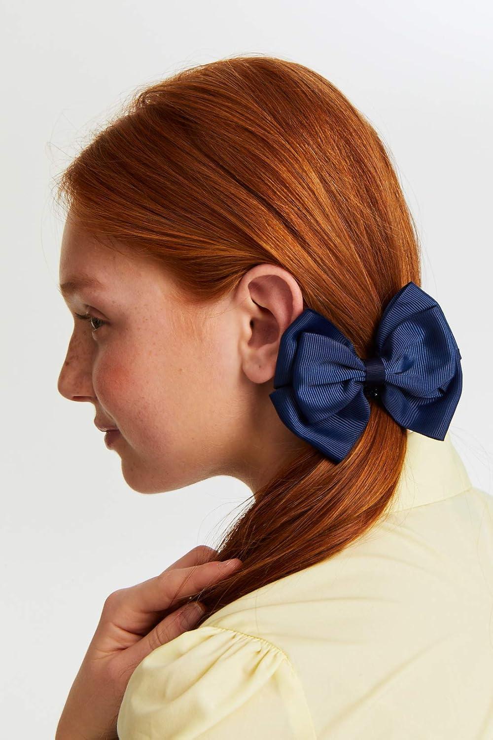 French Toast Girl’s School Uniform Bow Hair Accessories, Navy, 4-pack