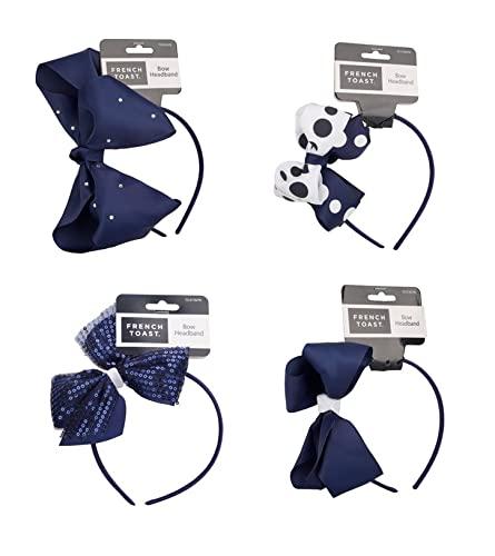 French Toast Kid’s School Uniform Headbands, 4-pack, Navy Blue & White, One Size