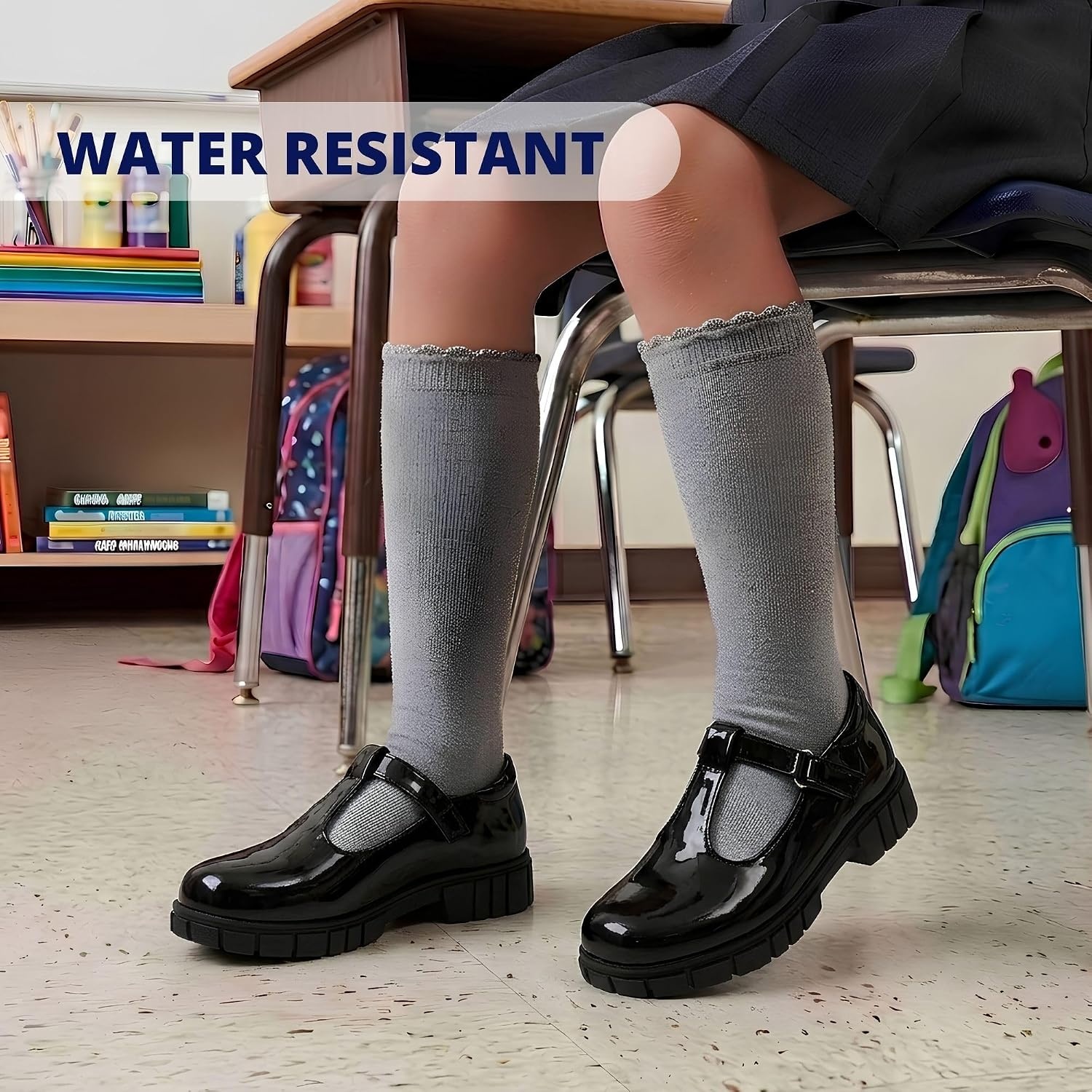 French Toast Girls Round Toe Ankle Strap Maryjane School Shoes Toddler/Little Kid/Big Kid(Black Gloss)
