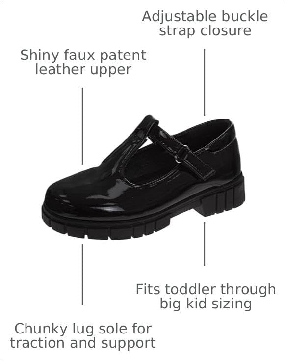 French Toast Girls Round Toe Ankle Strap Maryjane School Shoes Toddler/Little Kid/Big Kid(Black Gloss)