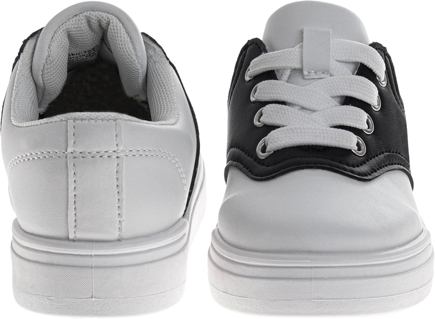 French Toast Kids Oxford Dress Shoes – Lace Up Loafer School Uniform Saddle Shoe for Girls and Boys (Sizes: 11-13 Little Kid / 1-7 Big Kid)(White Black)