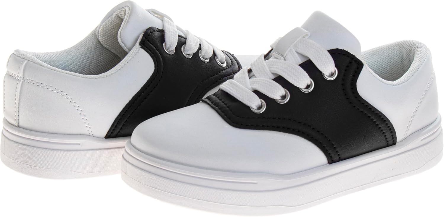 French Toast Kids Oxford Dress Shoes – Lace Up Loafer School Uniform Saddle Shoe for Girls and Boys (Sizes: 11-13 Little Kid / 1-7 Big Kid)(White Black)