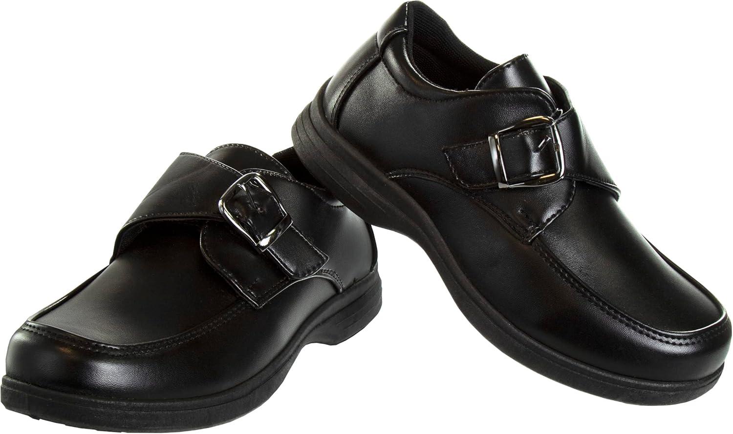French Toast Boys Shoes – Kids Oxford School Uniform Loafer Church Dress Shoes Slip-On Faux-Leather (Toddler-Big Kid) (Black)(Black Buckle)