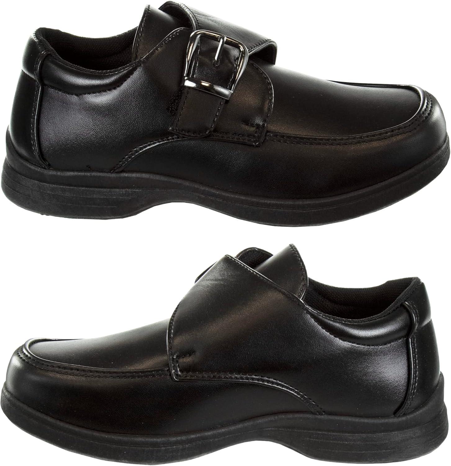 French Toast Boys Shoes – Kids Oxford School Uniform Loafer Church Dress Shoes Slip-On Faux-Leather (Toddler-Big Kid) (Black)(Black Buckle)