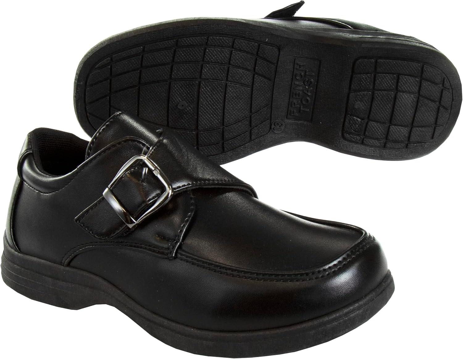 French Toast Boys Shoes – Kids Oxford School Uniform Loafer Church Dress Shoes Slip-On Faux-Leather (Toddler-Big Kid) (Black)(Black Buckle)