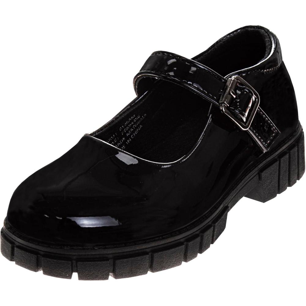 French Toast Girls Round Toe Ankle Strap Maryjane School Shoes – Mary Jane Chunky Platform Oxford Dress Shoe Pumps – Black/Navy/Brown (Size 12-5 Little Kid/Big Kid)(Black Patent)