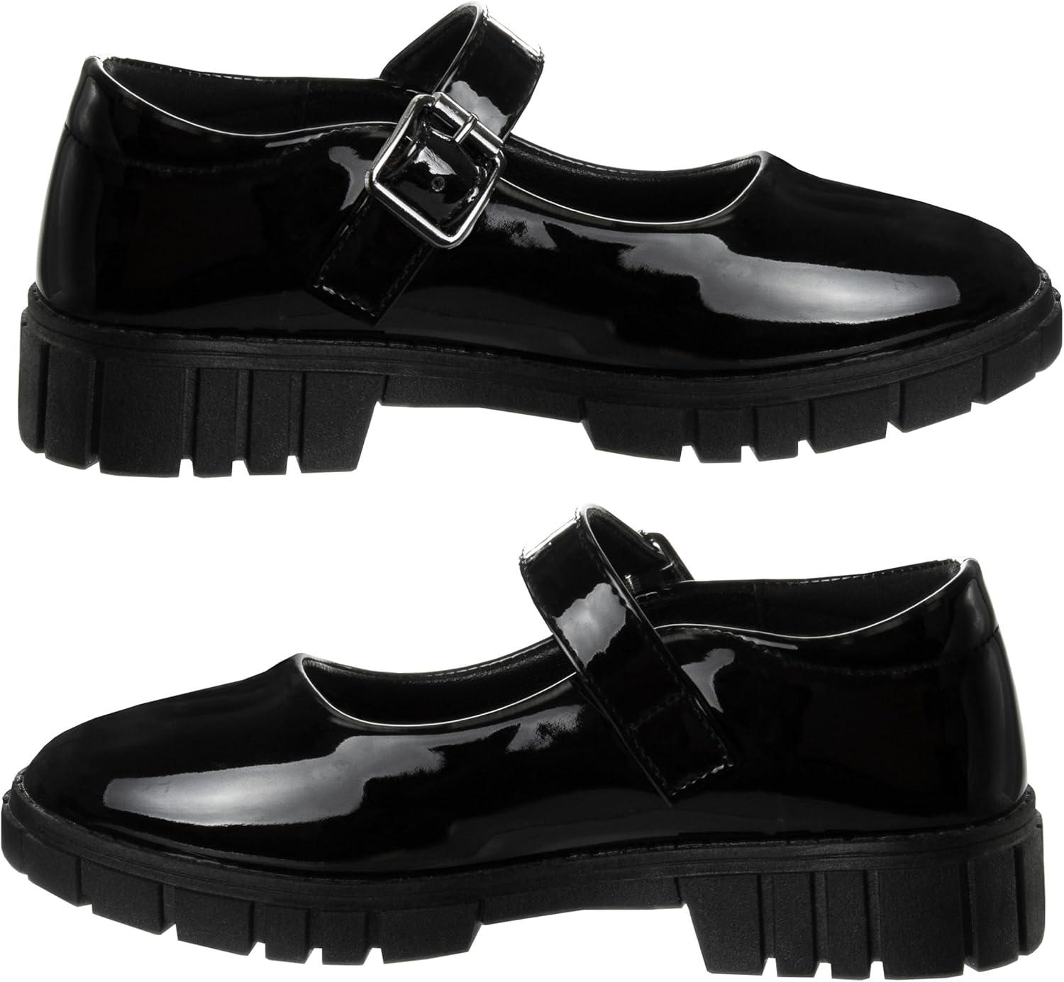 French Toast Girls Round Toe Ankle Strap Maryjane School Shoes – Mary Jane Chunky Platform Oxford Dress Shoe Pumps – Black/Navy/Brown (Size 12-5 Little Kid/Big Kid)(Black Patent)