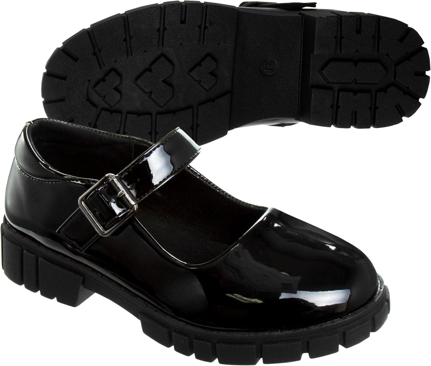 French Toast Girls Round Toe Ankle Strap Maryjane School Shoes – Mary Jane Chunky Platform Oxford Dress Shoe Pumps – Black/Navy/Brown (Size 12-5 Little Kid/Big Kid)(Black Patent)