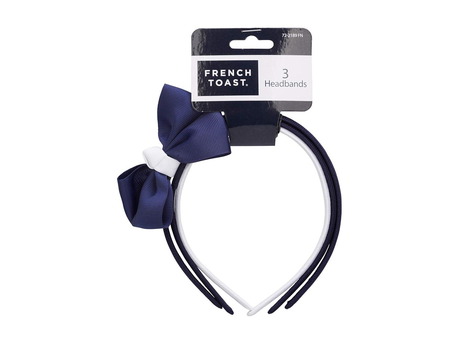 French Toast Girl’s School Uniform Headbands and Bow Clips, 3-pack, Navy