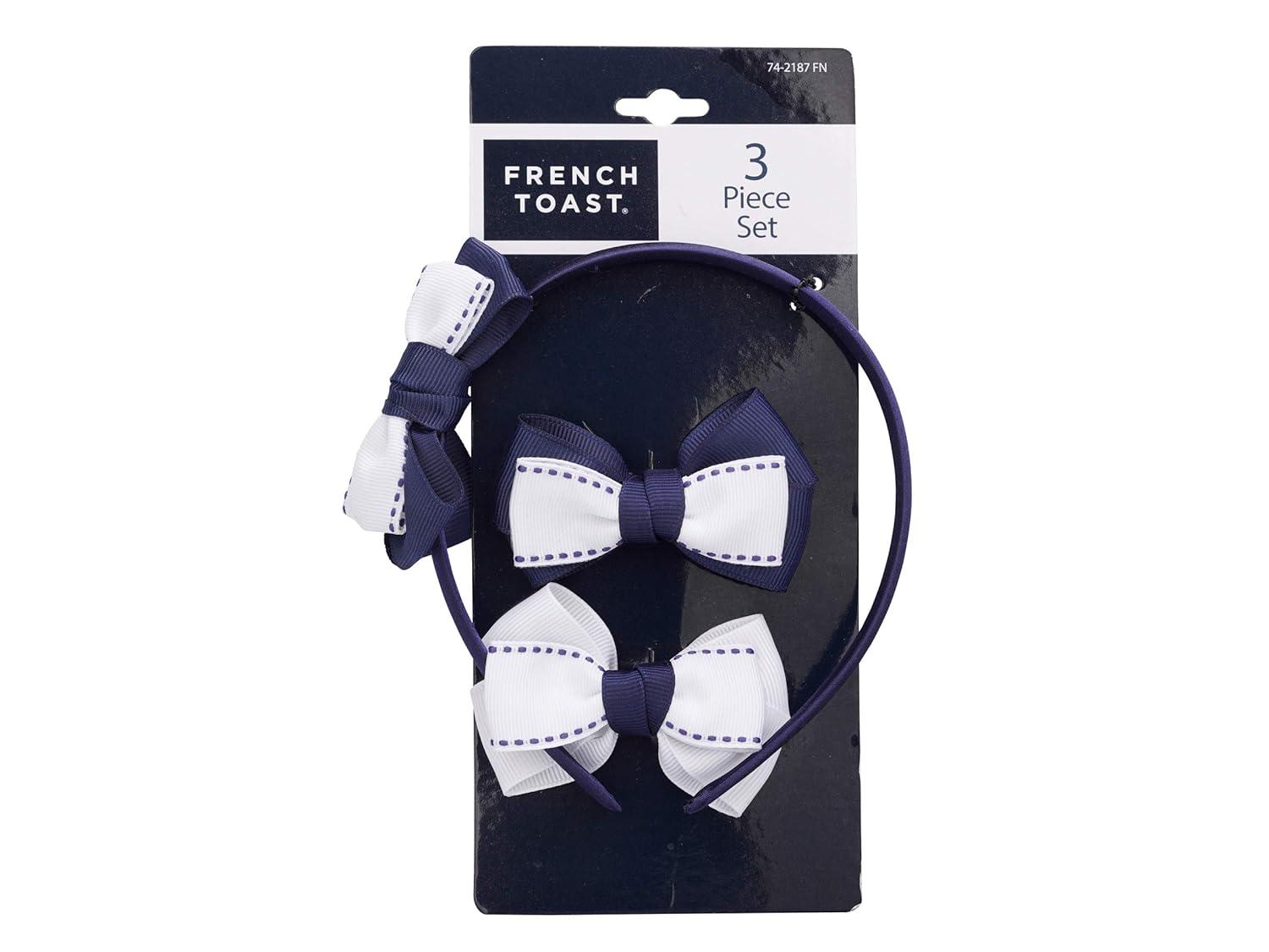 French Toast Girl’s School Uniform Headbands and Bow Clips, 3-pack, Navy
