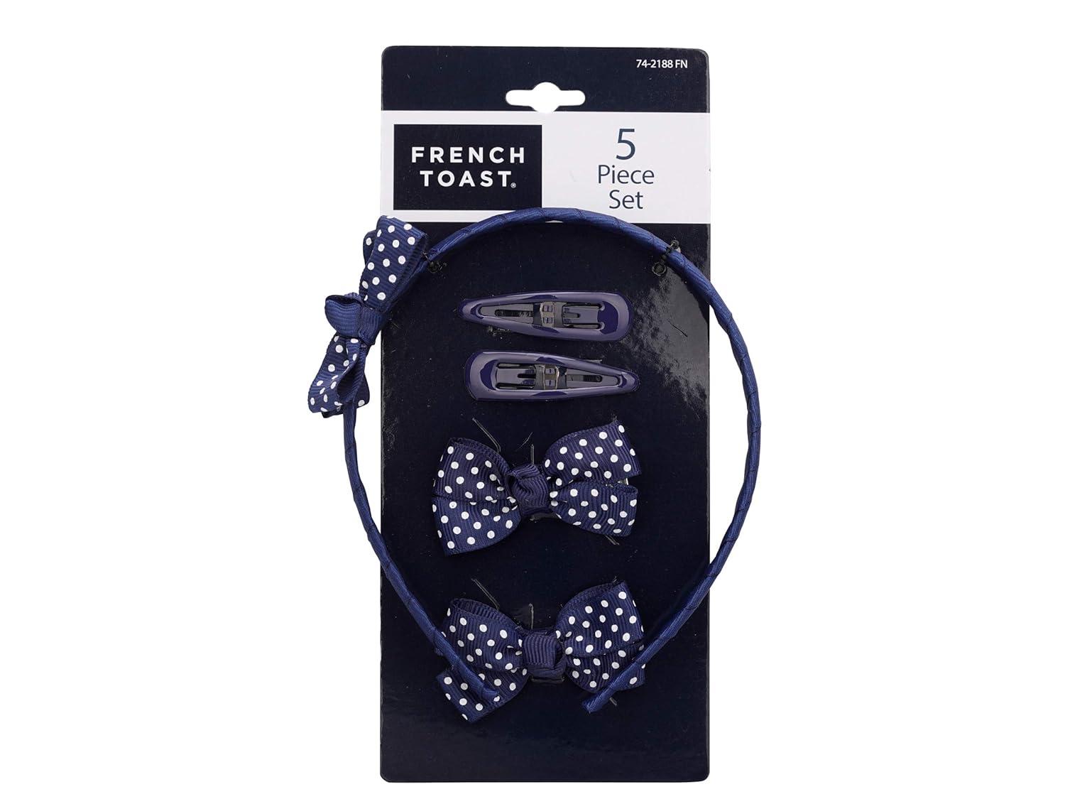 French Toast Girl’s School Uniform Headbands and Bow Clips, 3-pack, Navy
