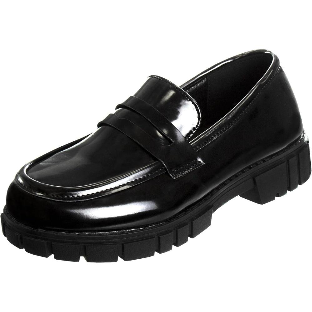 French Toast Girls Round Toe Ankle Strap Maryjane School Shoes – Mary Jane Chunky Platform Oxford Dress Shoe Pumps – Black/Navy/Brown (Size 12-5 Little Kid/Big Kid)(Black Shine)