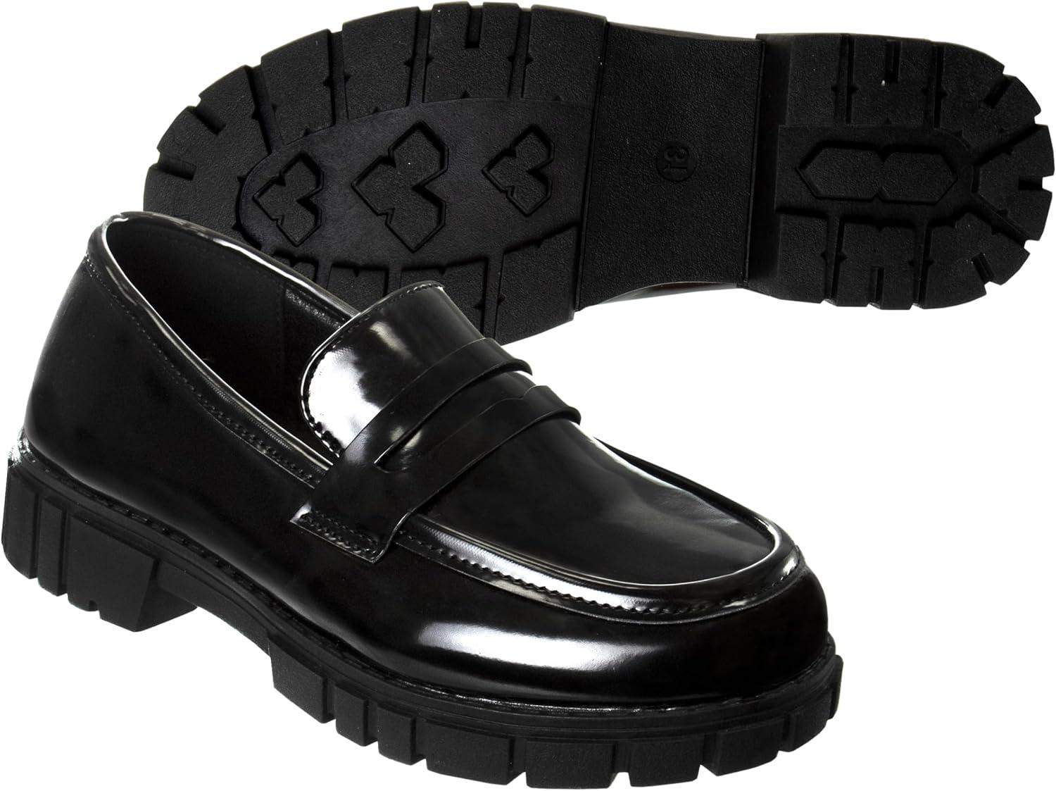 French Toast Girls Round Toe Ankle Strap Maryjane School Shoes – Mary Jane Chunky Platform Oxford Dress Shoe Pumps – Black/Navy/Brown (Size 12-5 Little Kid/Big Kid)(Black Shine)