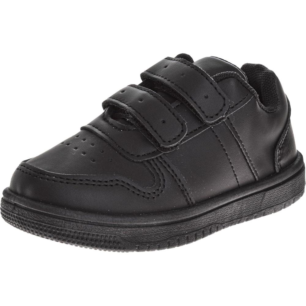 French Toast Boys Girls Shoes -Unisex Athletic Casual Dress Kids School Uniform Loafer Oxford Canvas Tennis Sneakers (White/Black) (Little Kid/Big Kid)(Jet Black)