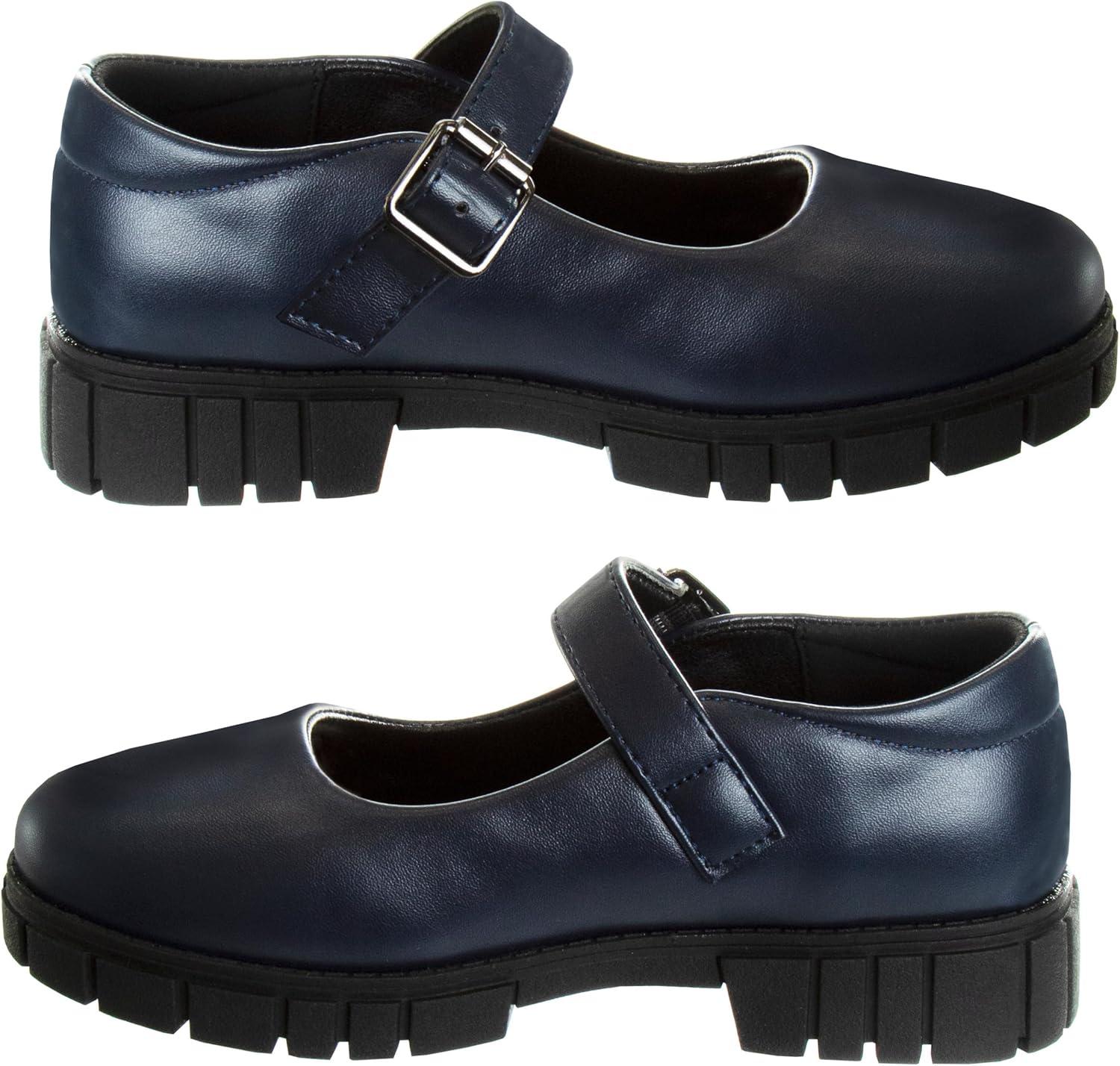 French Toast Girls Round Toe Ankle Strap Maryjane School Shoes – Mary Jane Chunky Platform Oxford Dress Shoe Pumps – Black/Navy/Brown (Size 12-5 Little Kid/Big Kid)(Navy)
