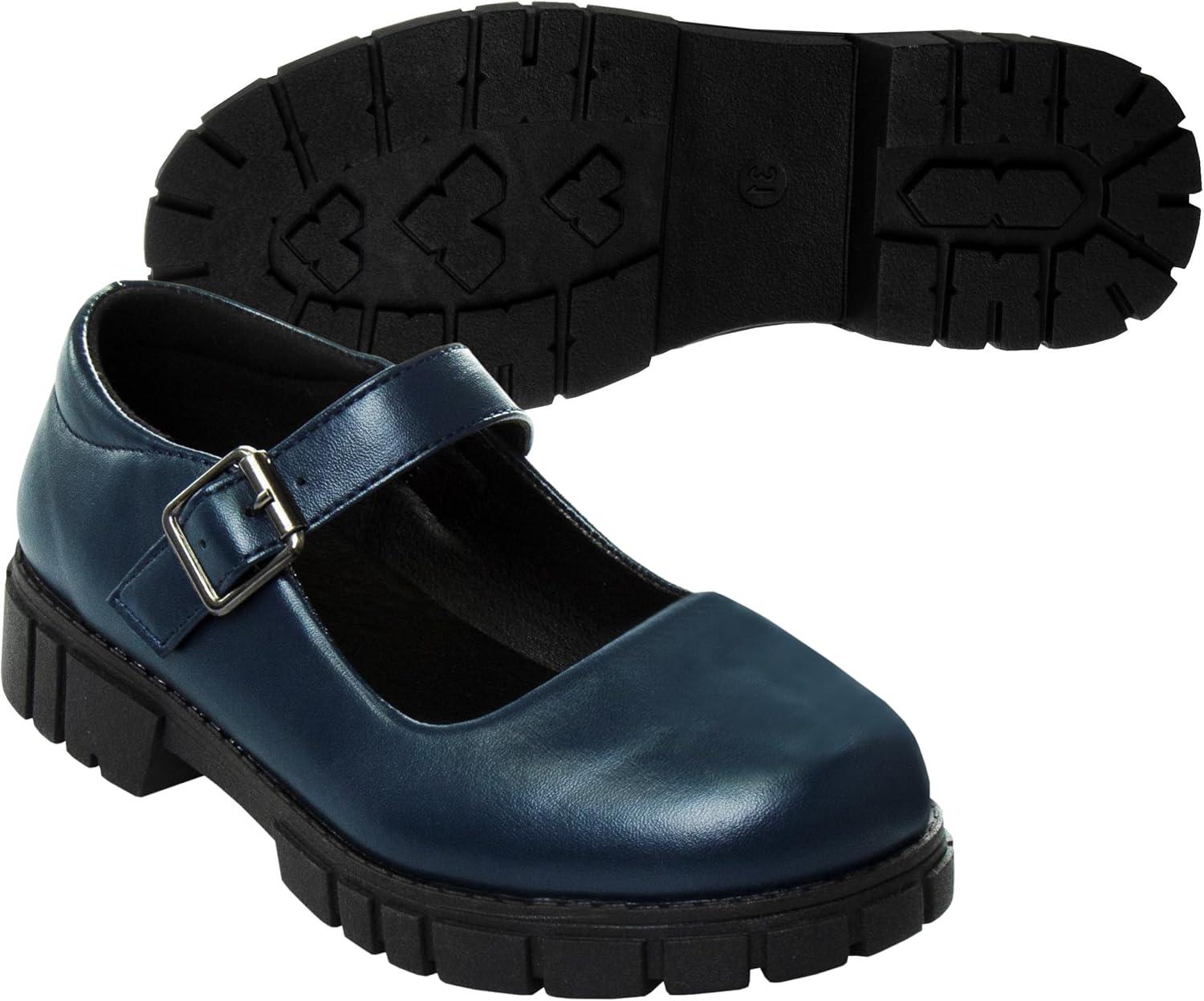 French Toast Girls Round Toe Ankle Strap Maryjane School Shoes – Mary Jane Chunky Platform Oxford Dress Shoe Pumps – Black/Navy/Brown (Size 12-5 Little Kid/Big Kid)(Navy)