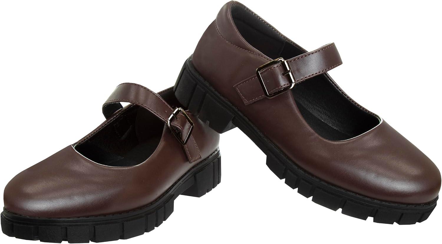 French Toast Girls Round Toe Ankle Strap Maryjane School Shoes – Mary Jane Chunky Platform Oxford Dress Shoe Pumps – Black/Navy/Brown (Size 12-5 Little Kid/Big Kid)(Brown)