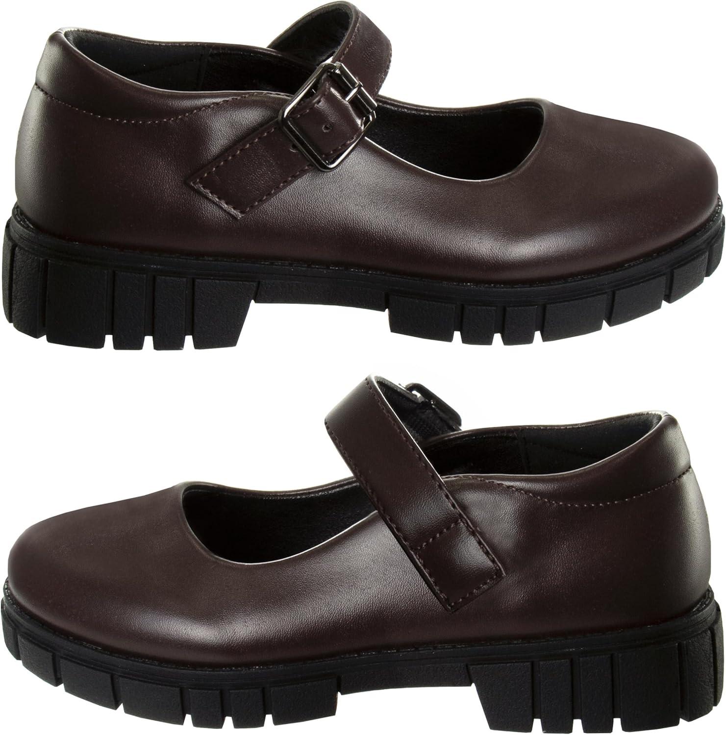 French Toast Girls Round Toe Ankle Strap Maryjane School Shoes – Mary Jane Chunky Platform Oxford Dress Shoe Pumps – Black/Navy/Brown (Size 12-5 Little Kid/Big Kid)(Brown)