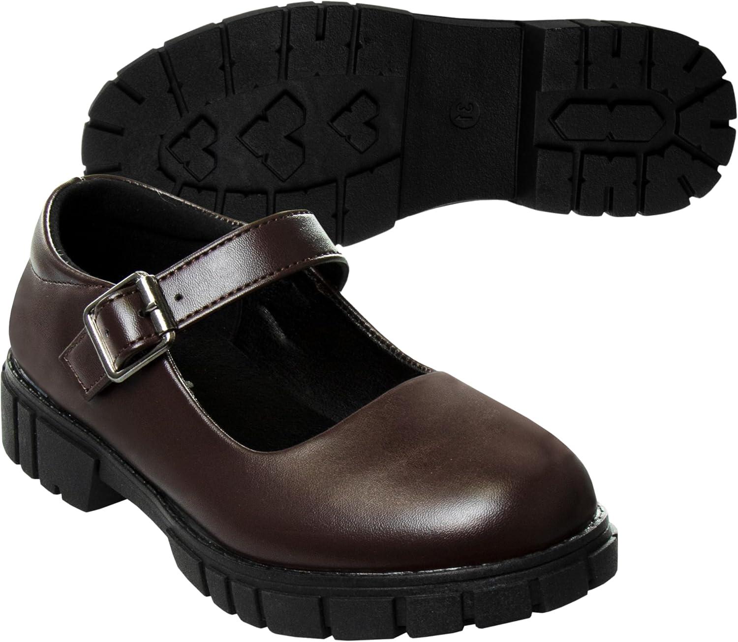 French Toast Girls Round Toe Ankle Strap Maryjane School Shoes – Mary Jane Chunky Platform Oxford Dress Shoe Pumps – Black/Navy/Brown (Size 12-5 Little Kid/Big Kid)(Brown)