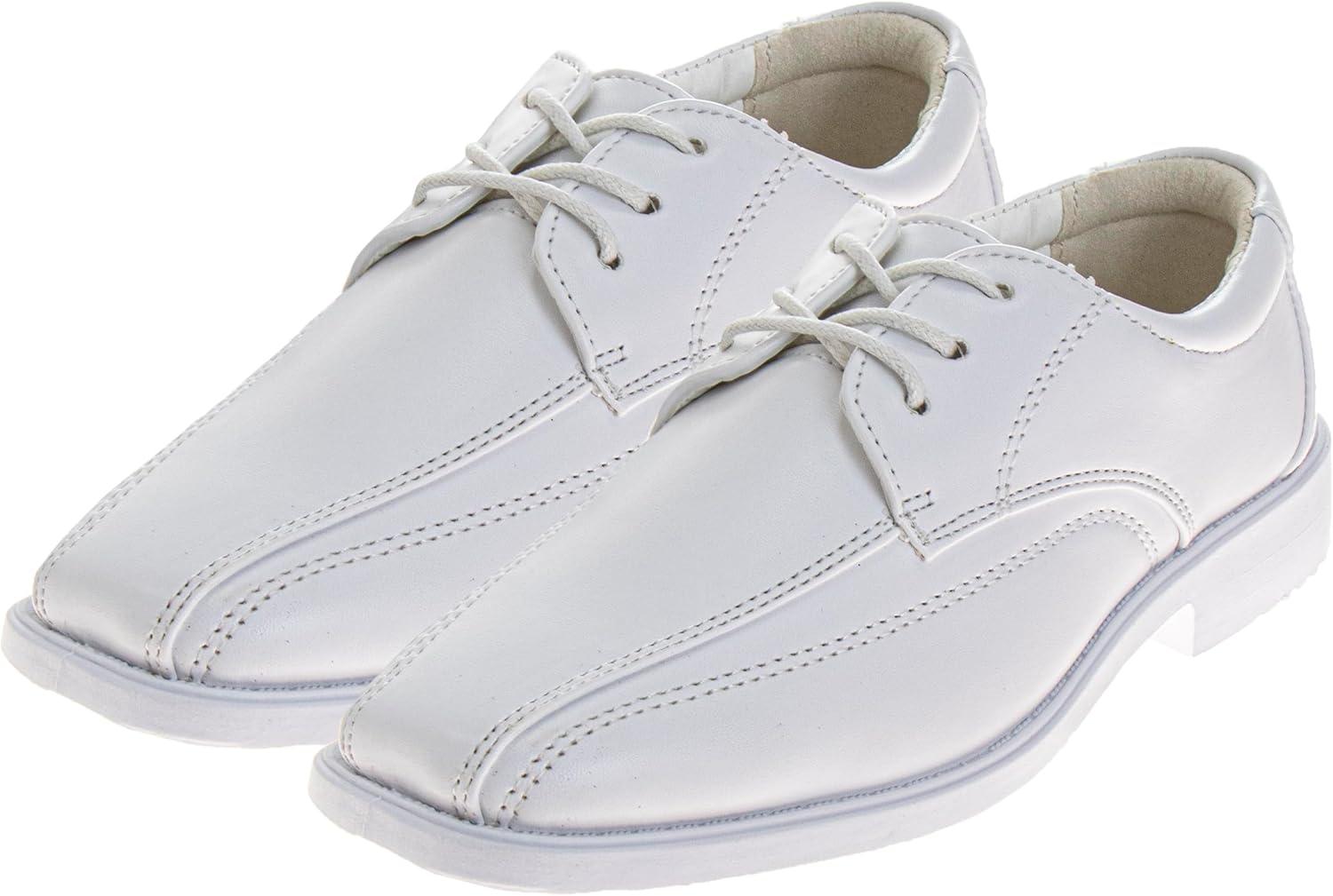 French Toast Boys Dress Shoes – Classic Lace-Up Oxford Casual Dress Formal Shoes – Black (Size 7 Toddler – Size 6 Big Kid)(White)