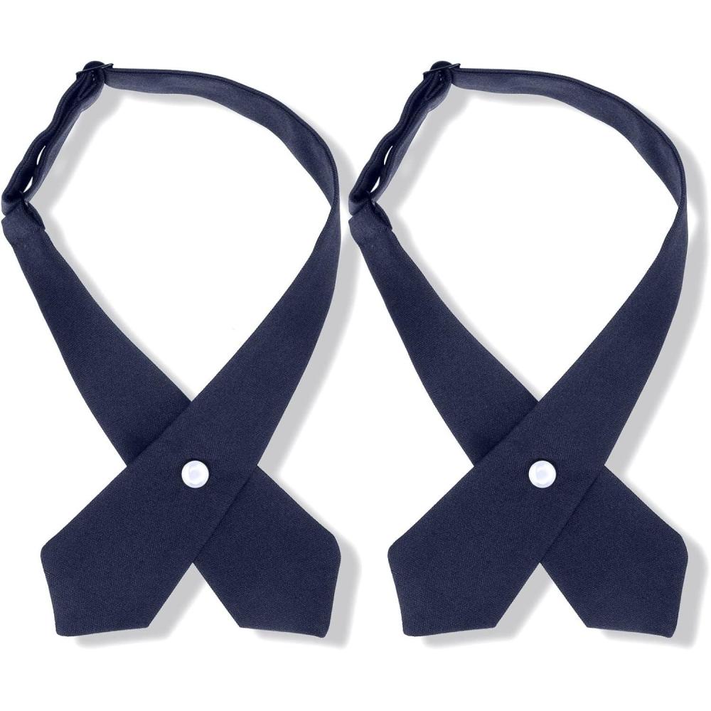 Tarpop 2 Pack French Girls Uniform Tie Cross Adjustable Neck Tie for Girls Back to School Women(Navy Blue)