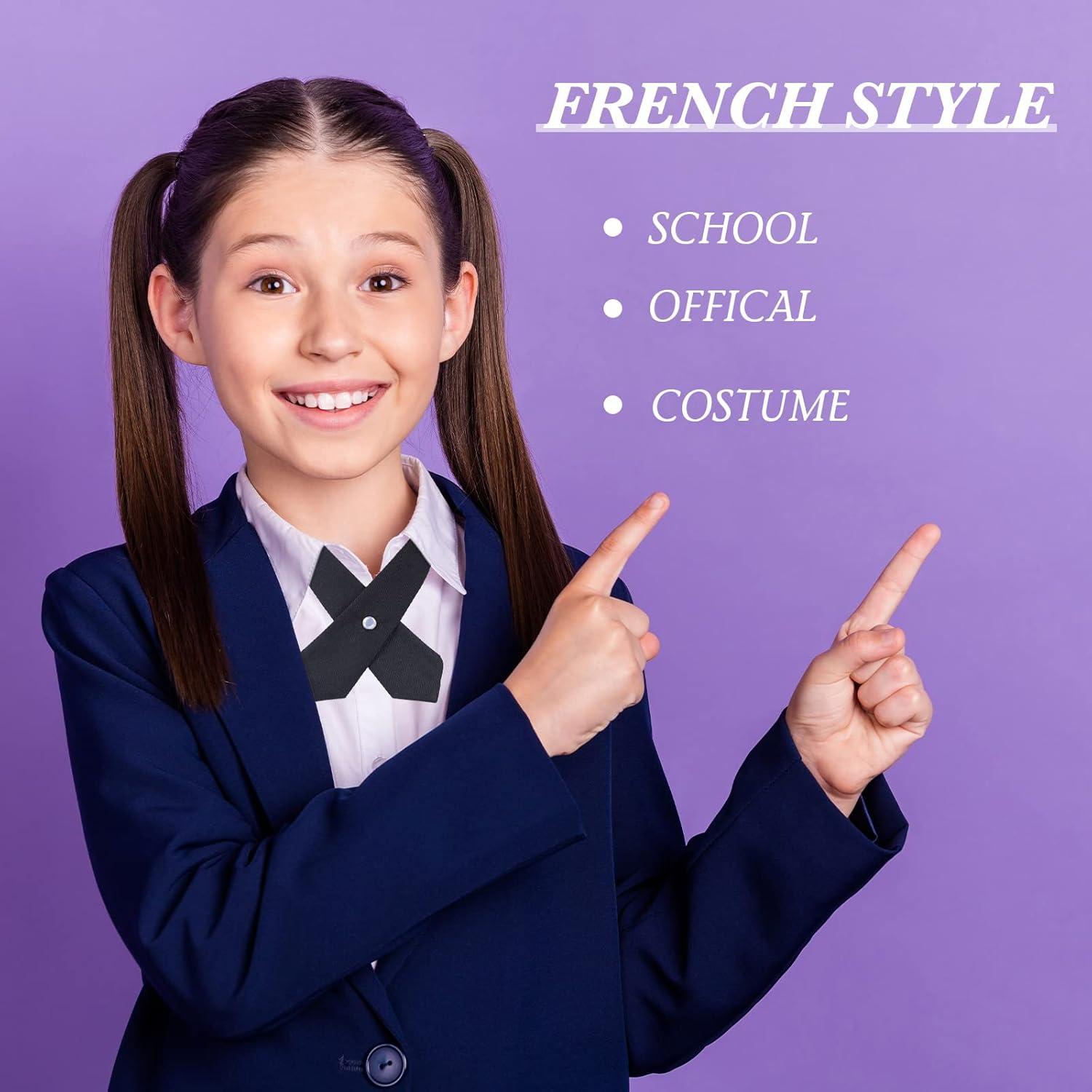 Tarpop 2 Pack French Girls Uniform Tie Cross Adjustable Neck Tie for Girls Back to School Women(Navy Blue)