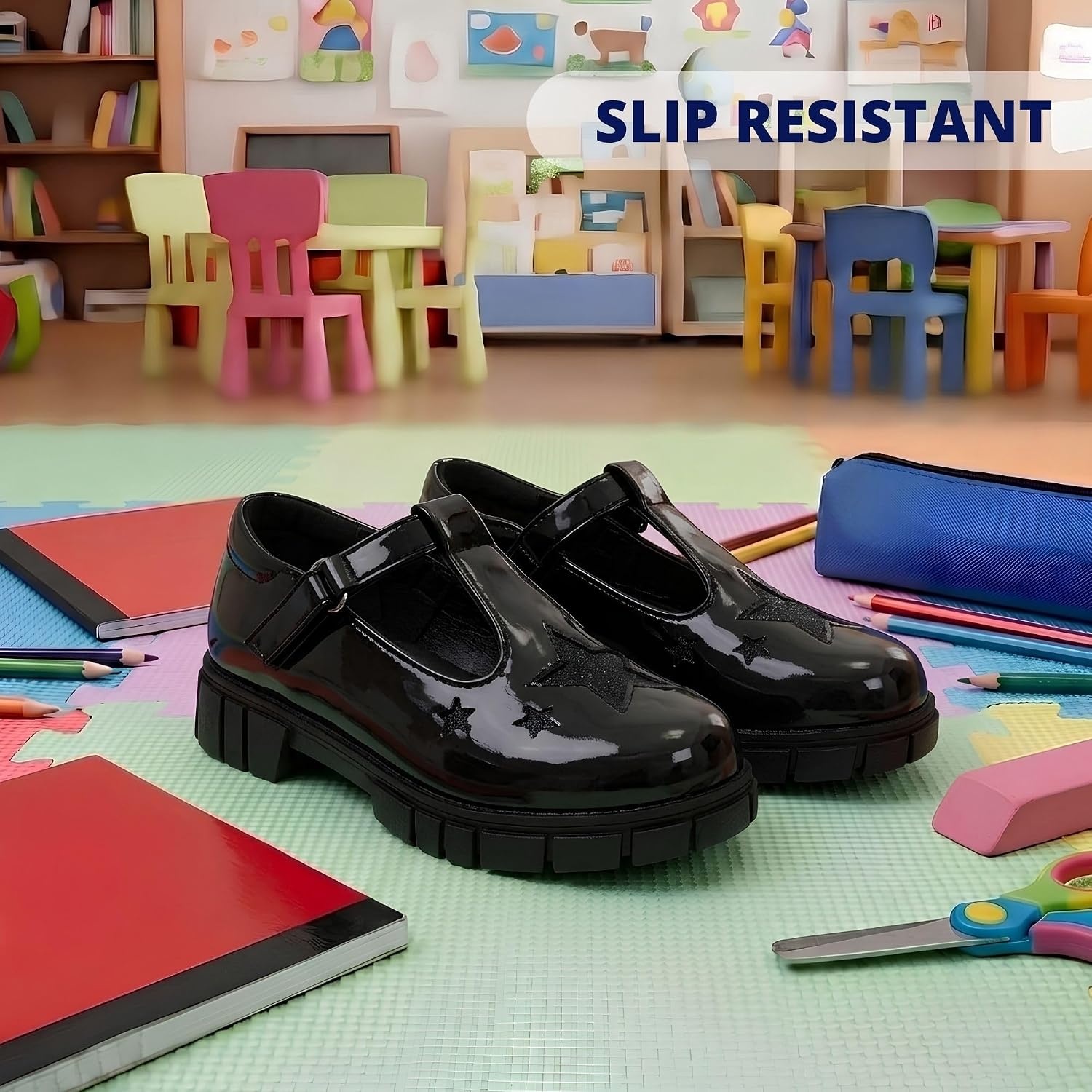 French Toast Girls Round Toe Ankle Strap Maryjane School Shoes Toddler/Little Kid/Big Kid(Glossy Black)
