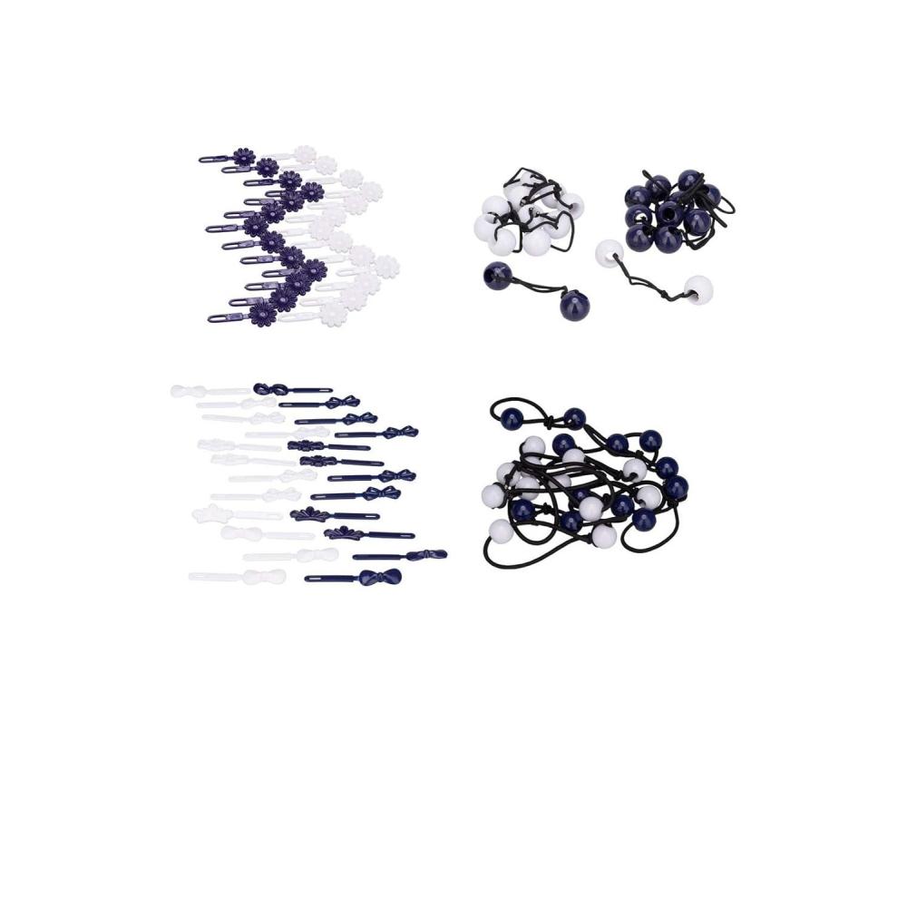 French Toast Kid’s School Uniform Self-Hinge Barrettes and Ponytail Holders, 4-pack, Navy Blue & White, One Size