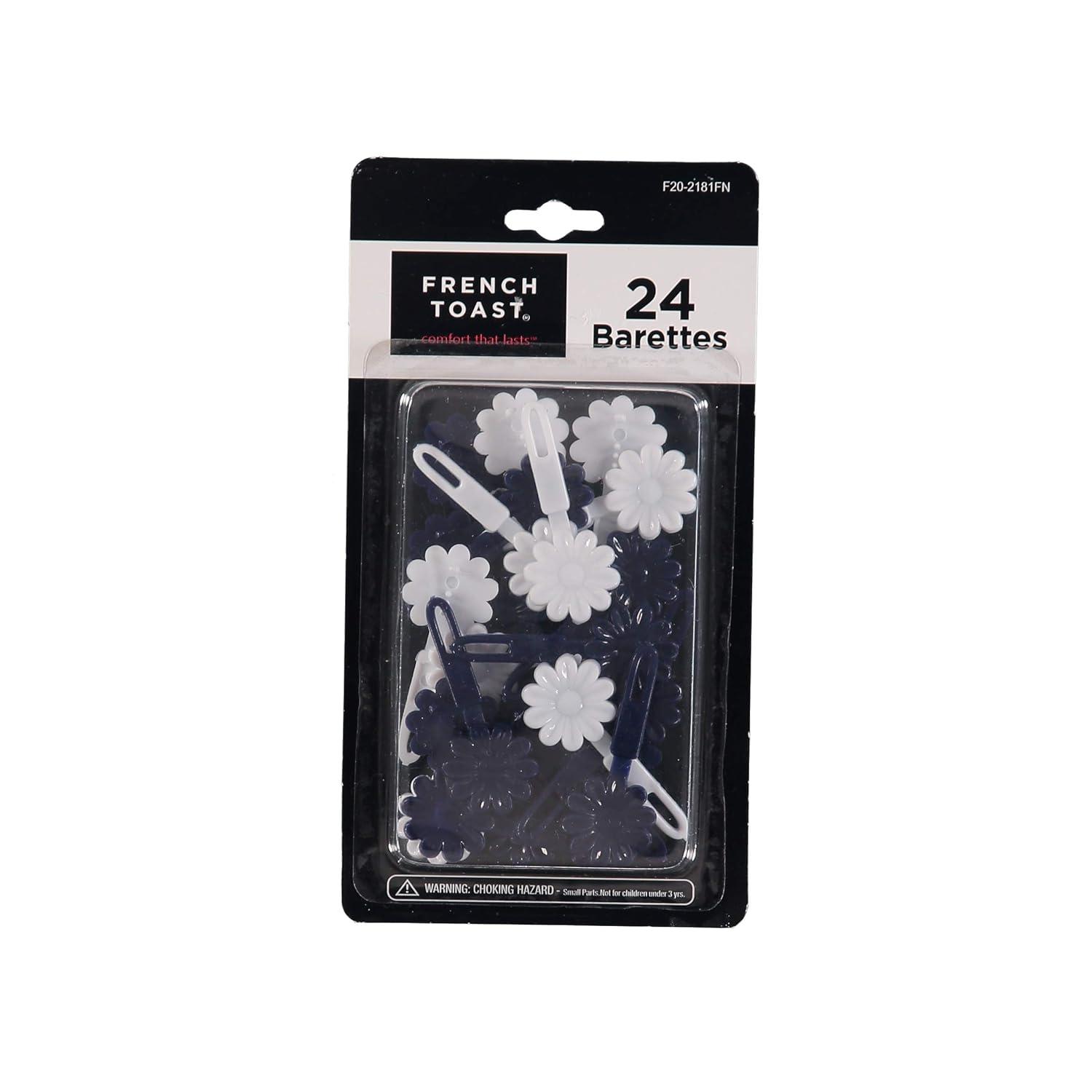 French Toast Kid’s School Uniform Self-Hinge Barrettes and Ponytail Holders, 4-pack, Navy Blue & White, One Size
