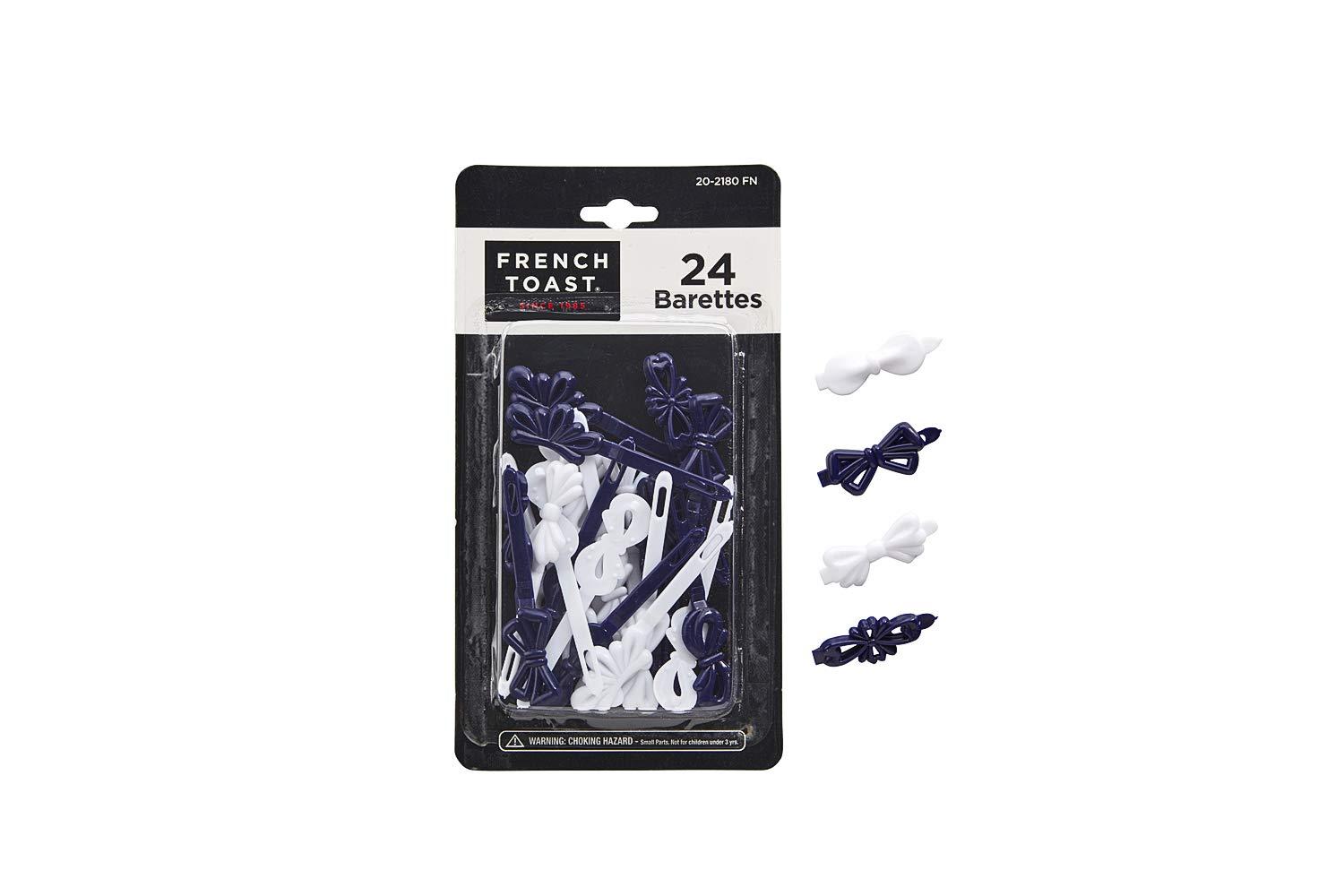 French Toast Kid’s School Uniform Self-Hinge Barrettes and Ponytail Holders, 4-pack, Navy Blue & White, One Size